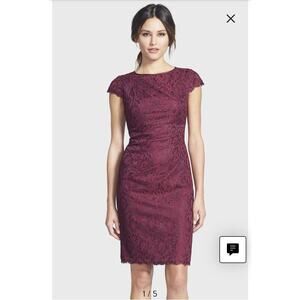 Adrianna Papell Size 12 Bordeaux Burgundy Lace Sheath Dress Party New NWT
